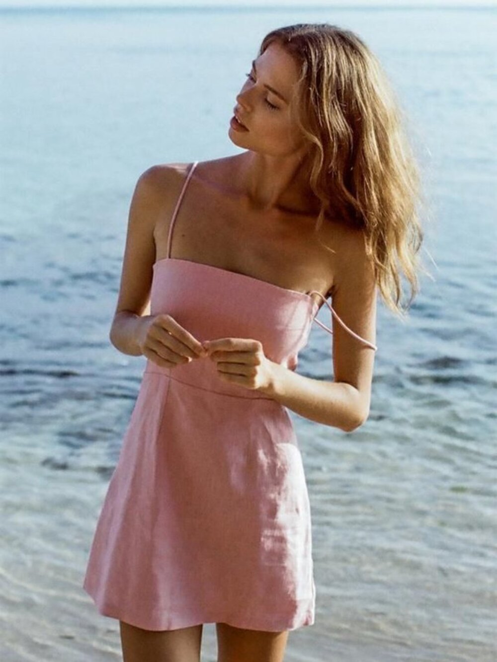 Reformation Pink Linen Auden Mini Dress - Size 6 - Picture 4 of 5